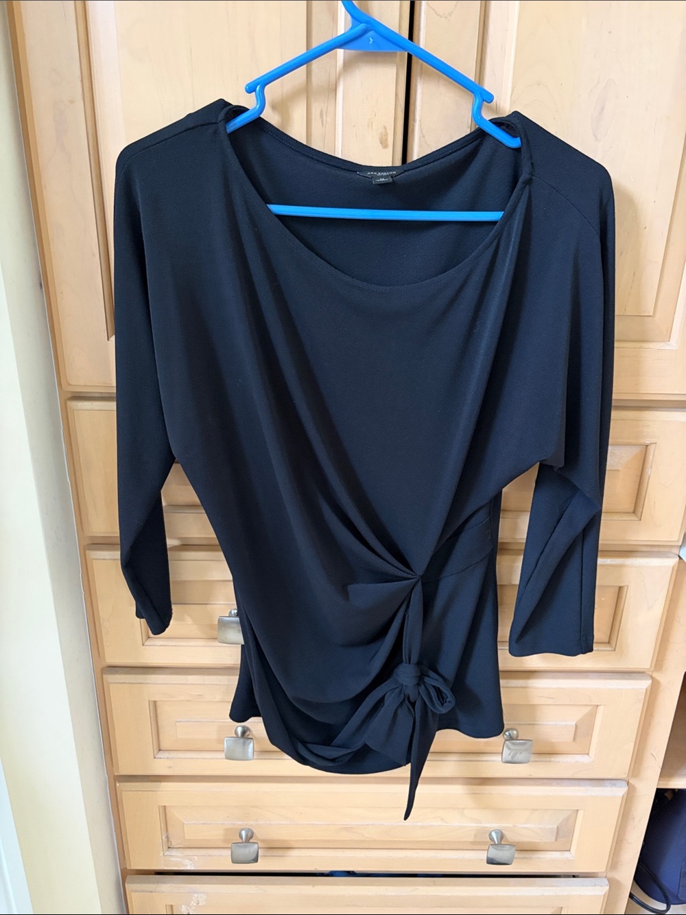 Ann Taylor Black Side-Tie Draped Tunic Top